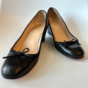 Christian Louboutin Round Toe Black Leather Wedge - Size 7